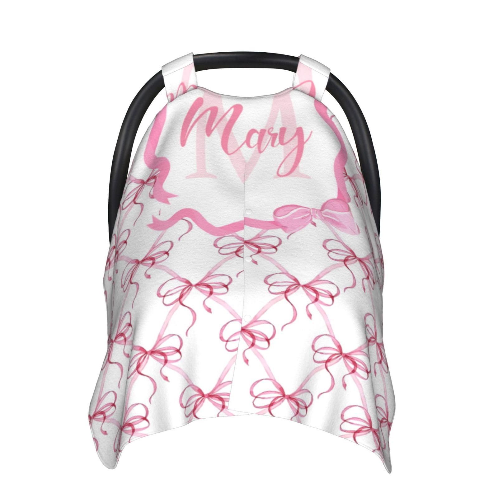 Custom Baby Car Seat Canopy for Babies with Name, Personalized Pink Bow Baby Car Seats Covers for Girls, Opening Minky Nursing Breastfeeding Cover for