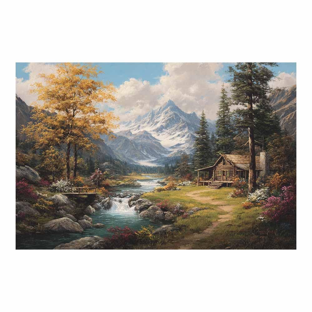 XENIOU Nature Wall Art Mountain Cabin Landscapes artwork, wall decoration Living Room Bedroom Hallway Stairs Decoration(Multicolor)-60x90cm Unframed