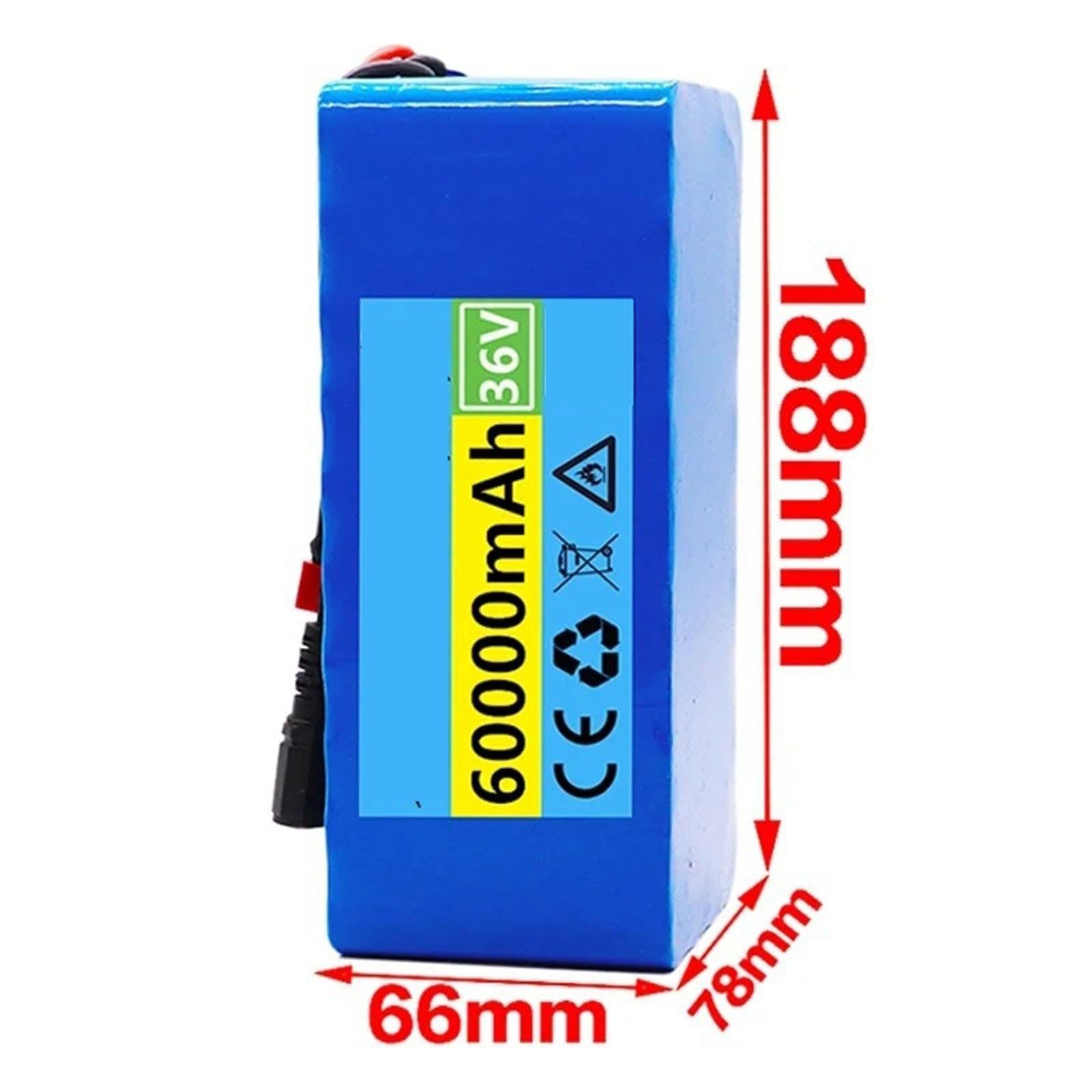 Batterie pour vélo électrique 36V 60Ah 10S3P Batterie Lithium pour Moteurs de vélo/Scooter électrique 800W 750 W ou 500 W avec BMS intégré et Chargeur 36V 60Ah,XT60