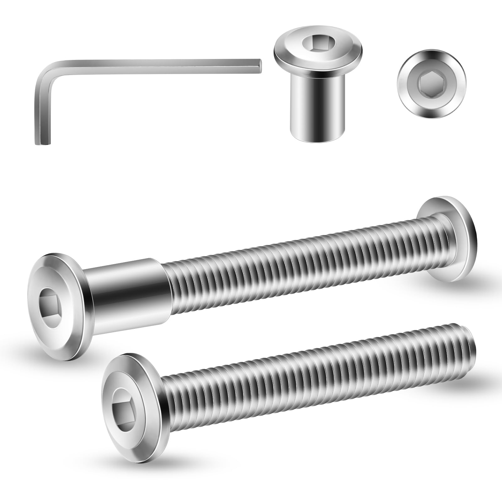Photo 1 of 1/4-20 x 2 Inch 20Pcs Flat Head Hex Socket Cap Screws Bolts Barrel Nuts Kit, 304 Stainless Steel 18-8, Full Thread by SG TZH (with Hex Spanner)