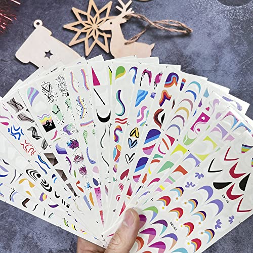 48 Sheets French Nail Stickers Colorful Stripes Tip Water Transfer Nail Decals Rainbow Swirl Acrylic Nail Art Supplies Graffiti Manicure Decorations Nail Accessories For Women Girls #TOP5