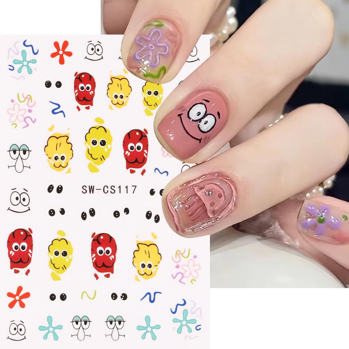 6PCS Cute Graffiti Nail Art Stickers Cartoon Nail Decals 3D Self-Adhesive Nail Supplies for Nail Art Cartoon Designer Nail Stickers for Women Kids Girls Manicure Acrylic Nails Decoration Accessories image 2