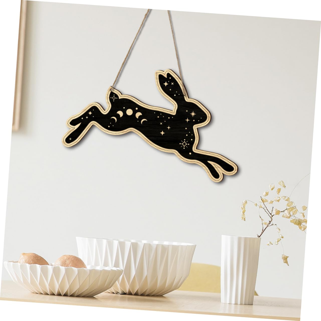 ABOOFAN 4 Pz Ciondolo Coniglio Decorazioni casa Bedroom Decoration Decorazioni del Coniglietto di Pasqua Decorazione della Fase lunare Decorazione casa ciondoli Decorazioni murali in Legno