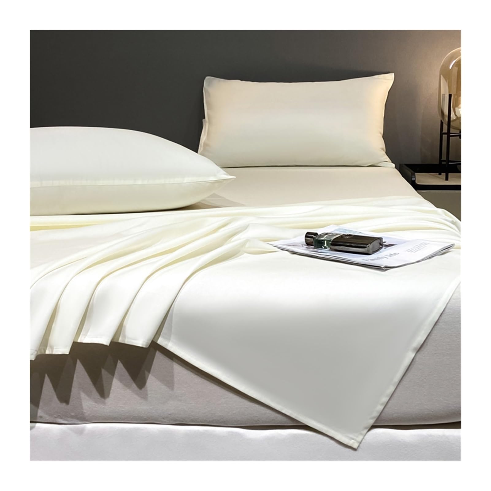 Bettlaken Betttuch Haustuch Laken 60S Baumwollsatin ohne Gummizug viele Farben und Größen Atmungsaktive Bettlaken(White,245x250cm+48x74cm x2)