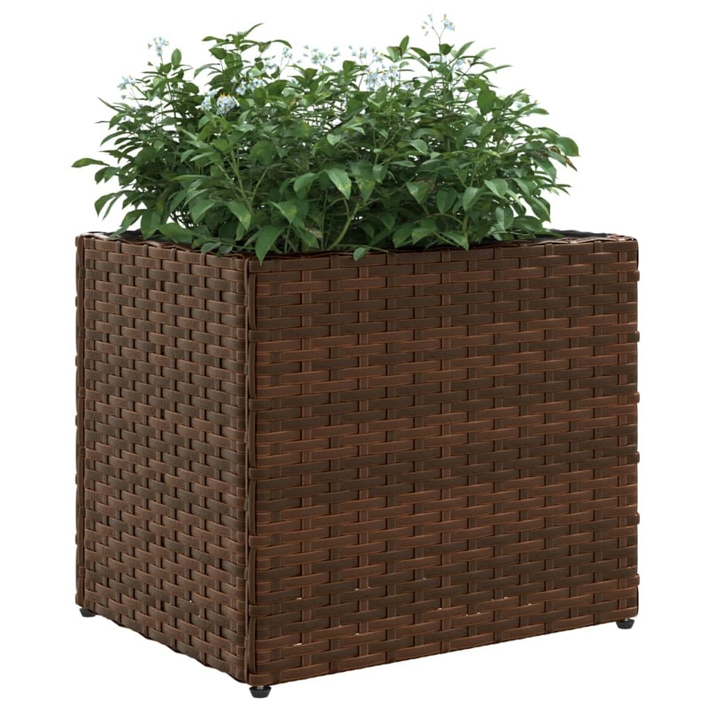 Macetero marrón 36 x 30 x 32 cm de ratán sintético con estructura de acero, resistente a la intemperie, para balcón, jardín, decoración interior y exterior
