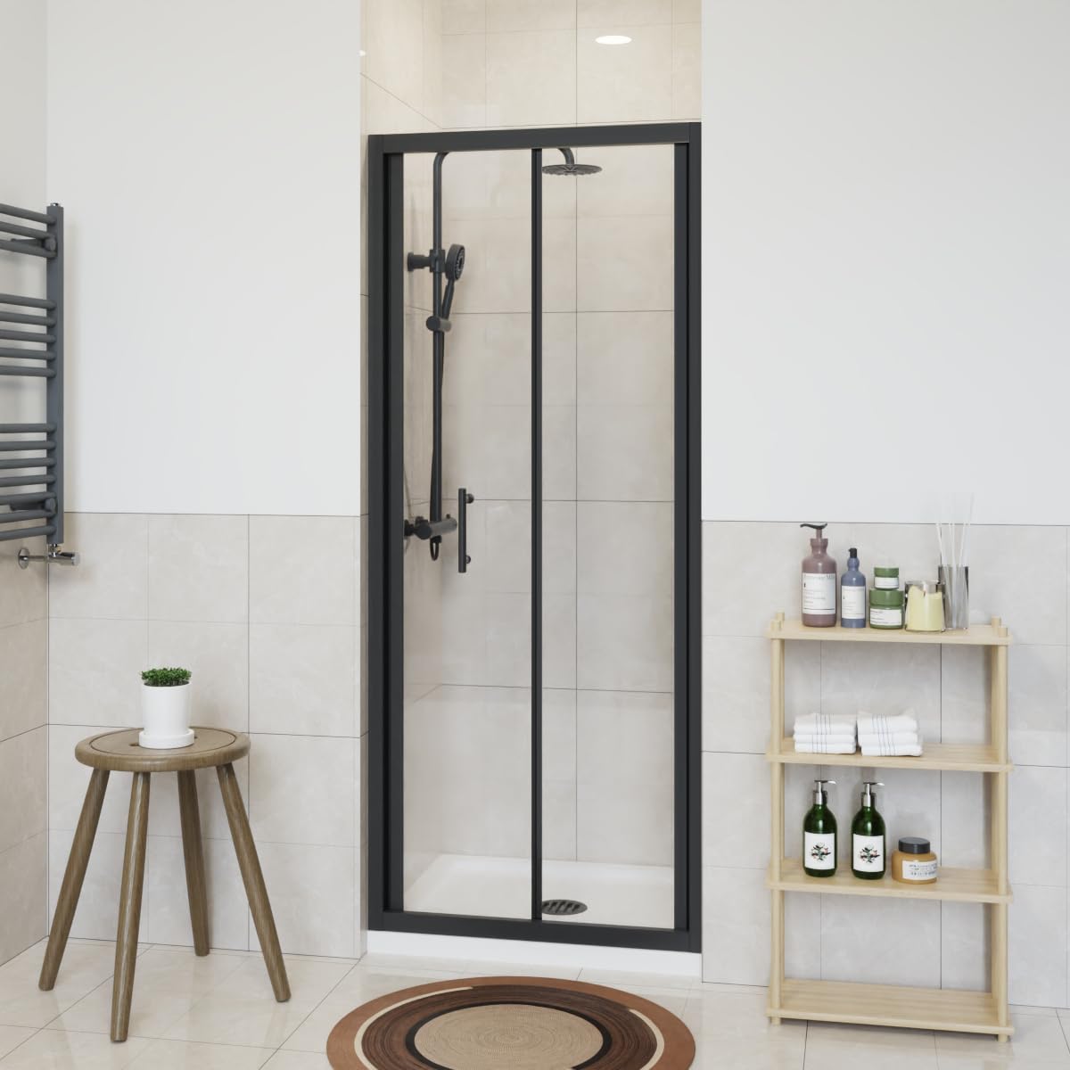 NRG 800 x 1900mm Bathroom Bi- Fold Shower Door Shower Enclosures Black Framed 6mm Glass