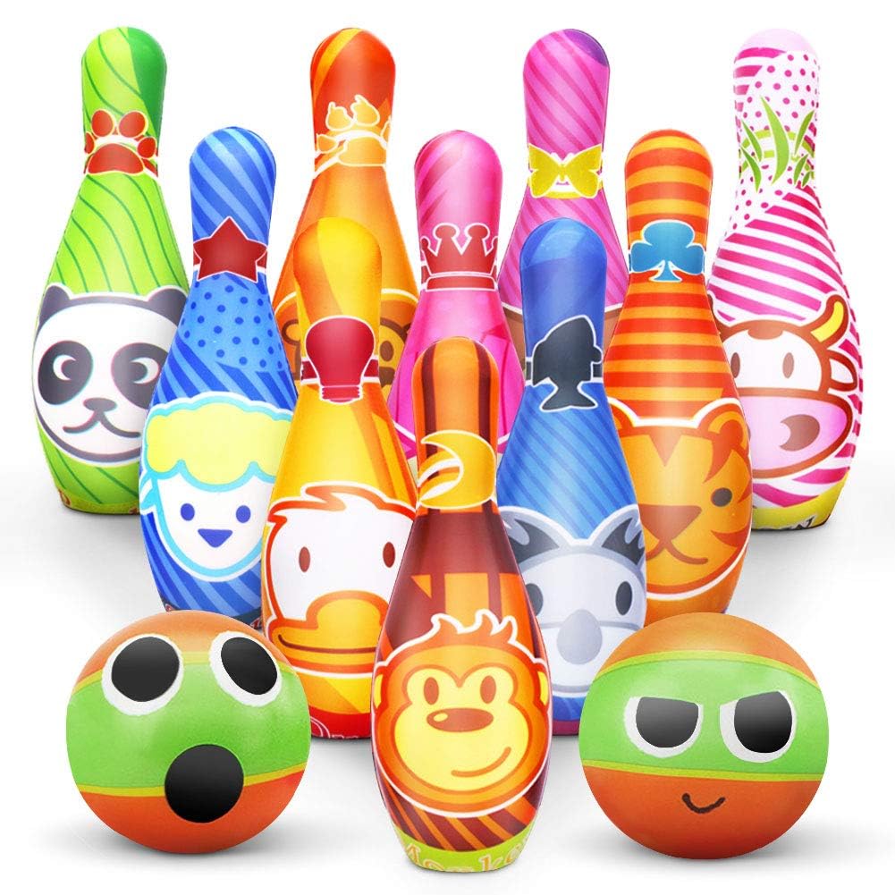 Dreamon Bowling Set Skittles Game for Kids with 10 Pins and 2 Balls Early Development Indoor Toy Gifts for Children Toddler Girls Boys