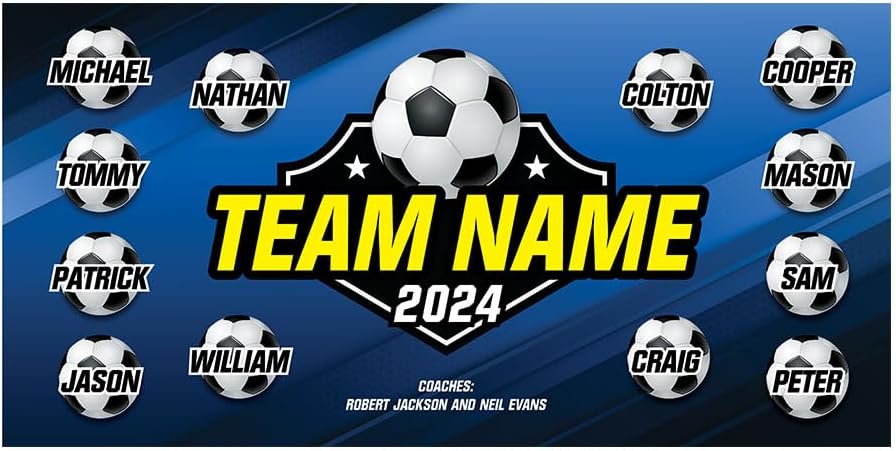 Soccer Team Banner, Futbol Team Banner - Custom Soccer Banner, Printed, Hemmed and Grommets Included