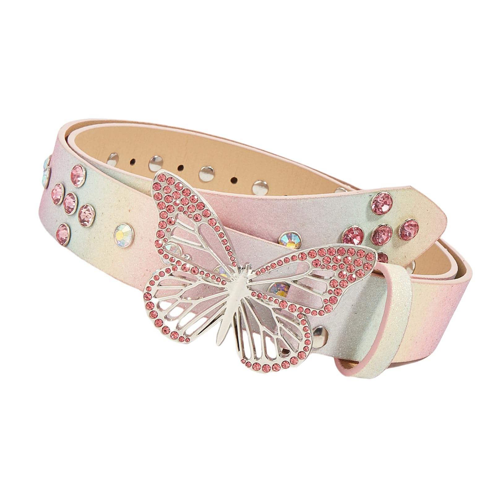 Maxtonser Punk Rhinestones Buckle Belts Woman Locomotive Butterfly Waist Belts Western Cowgirl 2000s Girls Belt for Jeans Men