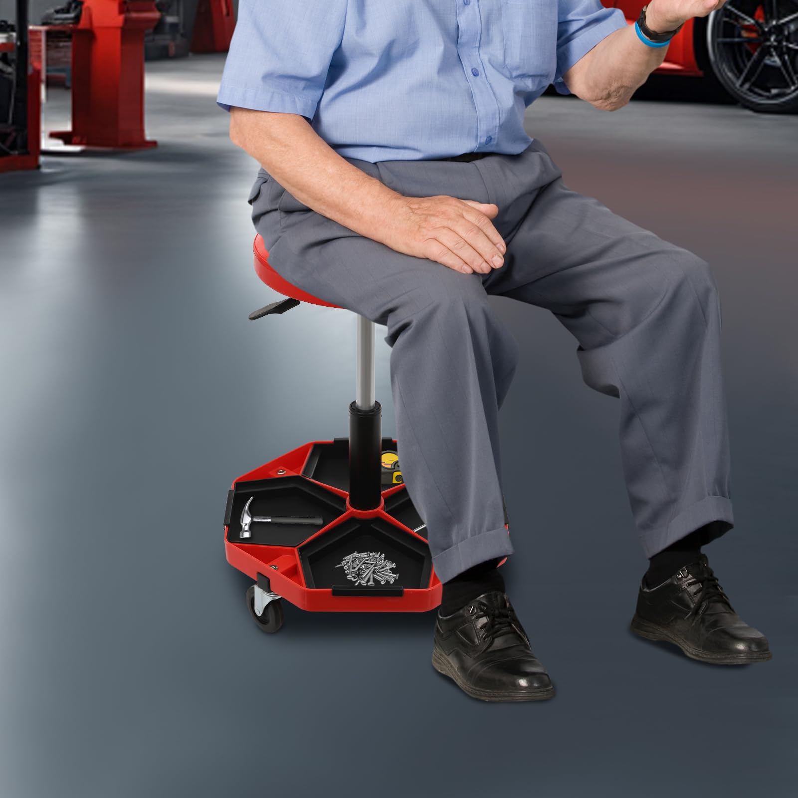 Treeisland Sgabello da officina con ruote, regolabile in altezza, per officina, officina