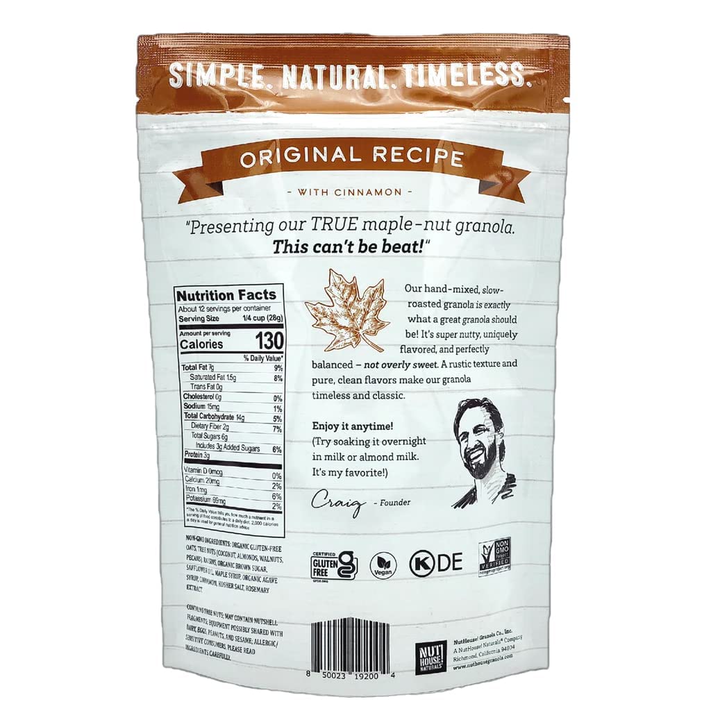NutHouse! Granola Company - Premium Original Recipe Granola | Certified Gluten-Free, Non-GMO, Kosher | Vegan, Soy-Free | 12 oz. Bag (6-Pack)