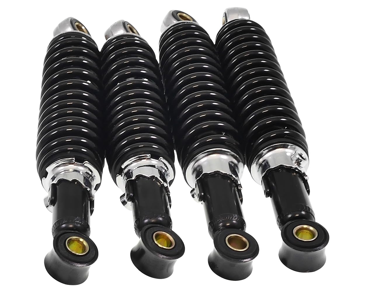 Stoßdämpfer Set 240mm + 260mm Tieferlegung Simson KR51 / 51/1 / 51/2 – 5-fach verstellbar – inkl. Reduzierhülsen – Set vorne & hinten – schwarz – für 8 & 10 mm Bolzen