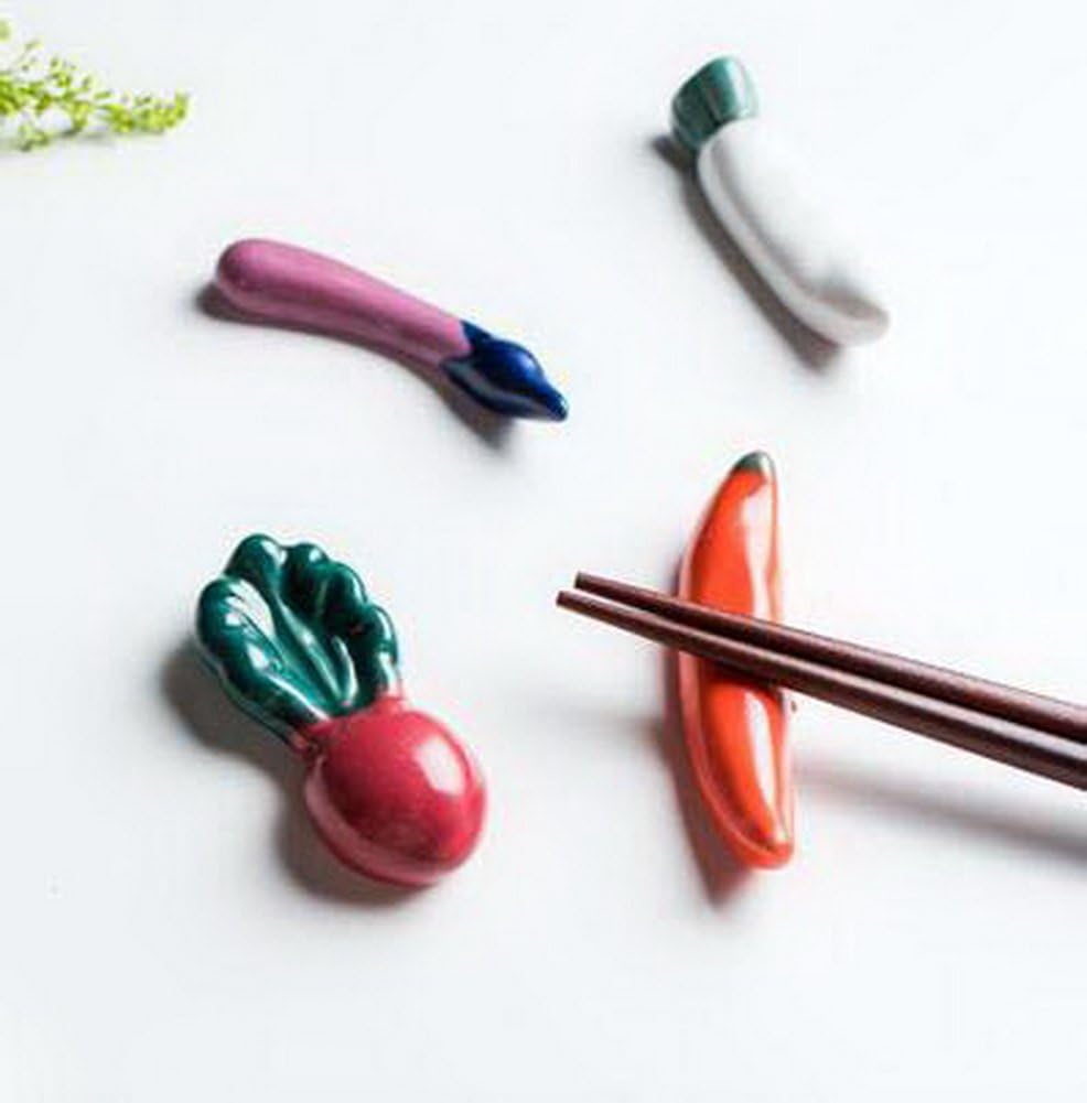 Set of 5 Vegetables Shaped Ceramic Chopstick Holders Spoons Forks Rests, B Style