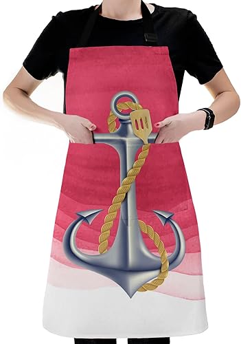 Miniatura 6 de Shine-Home Rose Pink Anchor Bib Aprons for Women With Pockets, Waterproof Canvas Chef Kitchen Cooking Apron for PaintingHair StylistNail Technician,