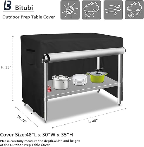 Miniatura 2 de Bitubi Funda de mesa de preparación al aire libre con cremallera dividida, resistente al agua, de acero inoxidable para preparación y mesa de