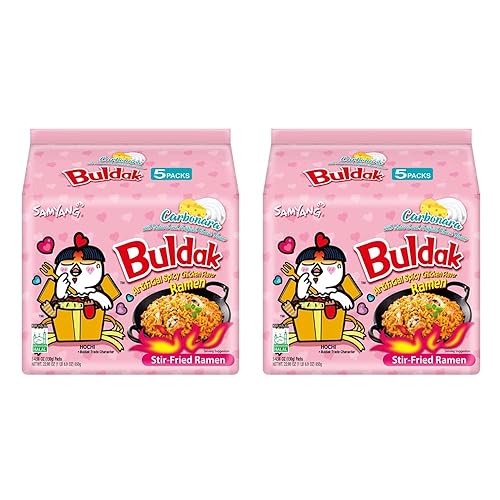Samyang Buldak - Fideos de ramen de pollo picantes picantes, ramen coreano salteado, sabor a carbonara, 4.94 onzas (4.94 oz), paquete de 10
