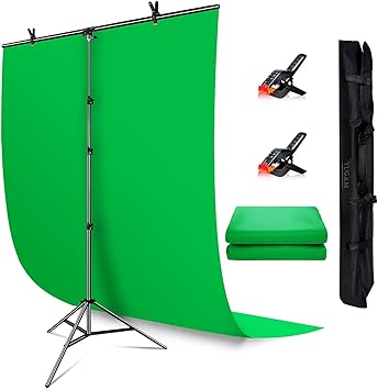 Yugam Photography T-Shaped Background Stand,6ft Wide 9ft Tall Photo Studio Chroma for Backdrops Green Screen (TSTAND+Cloth+ 2 Clip)