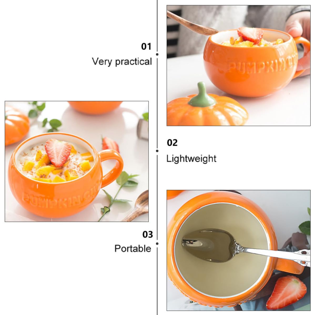 Halloween Milchbecher Keramik Kürbis mit Löffel für Halloween Mottoparty