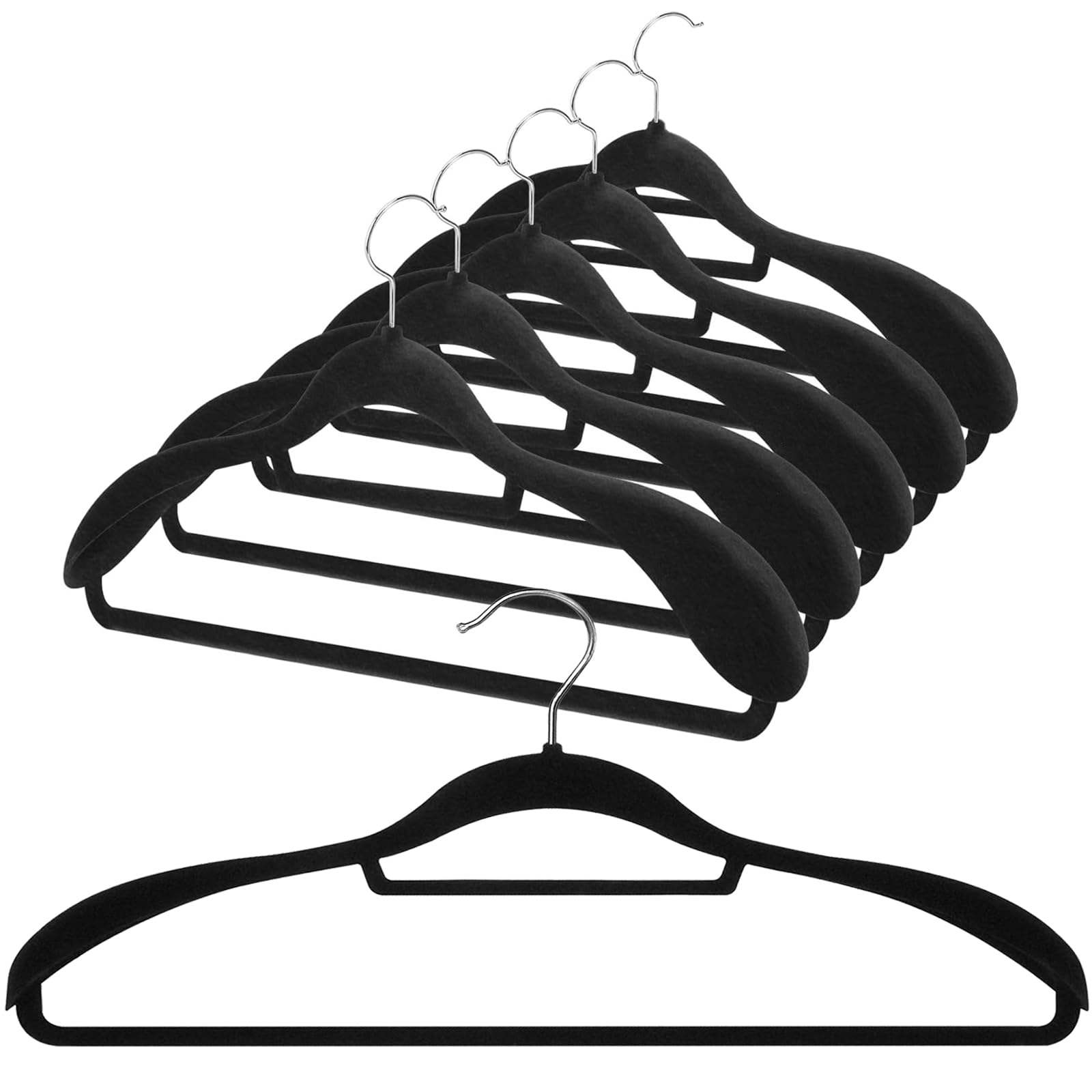Perchas de terciopelo para hombre, paquete de 6, antideslizantes, de 18 pulgadas, extra anchas, perchas de fieltro que ahorran espacio con gancho giratorio de 360°, terciopelo negro para