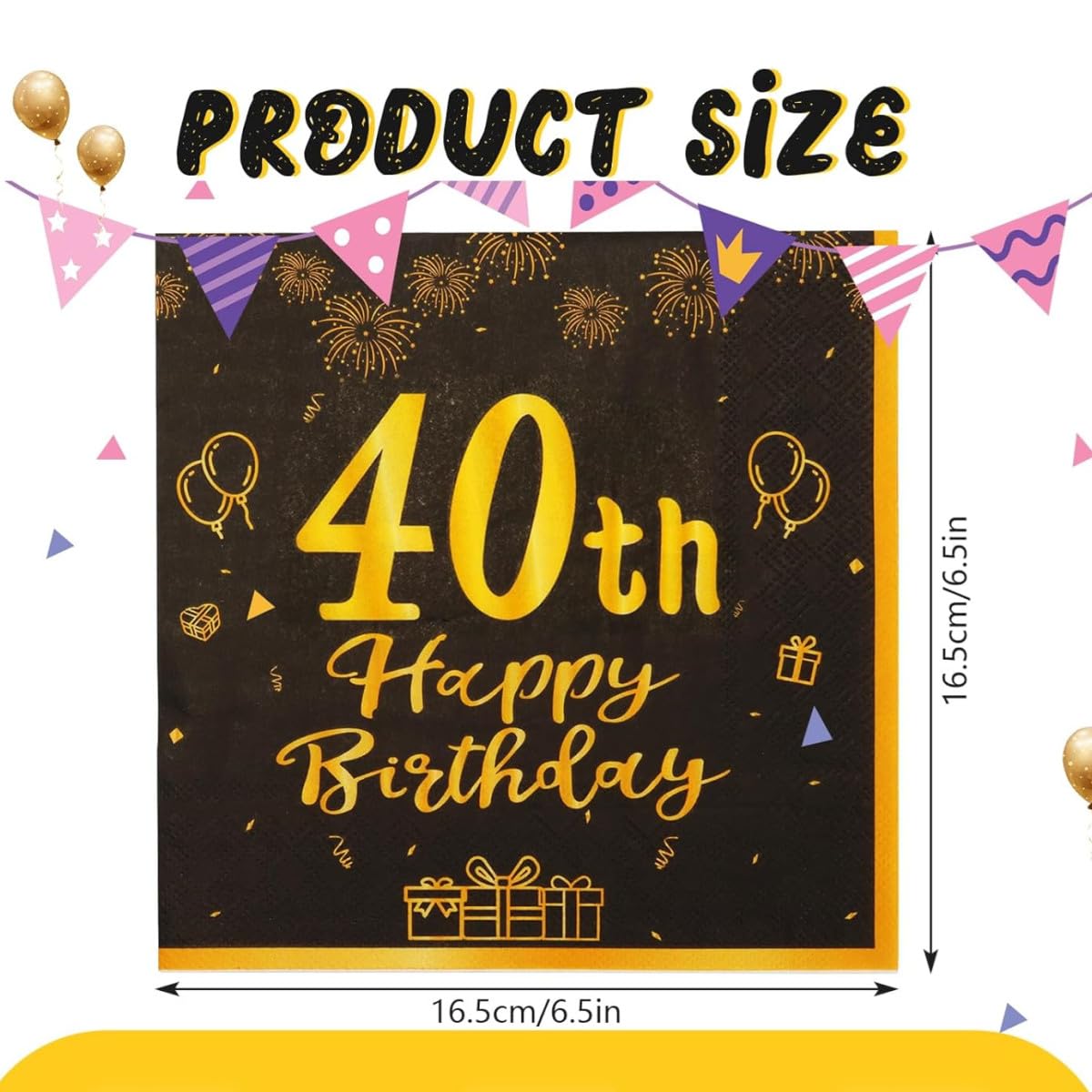 Servilletas De Cumpleaños Número 50 - Negro Y Dorado, 40 Unidades Para Fiestas Elegantes