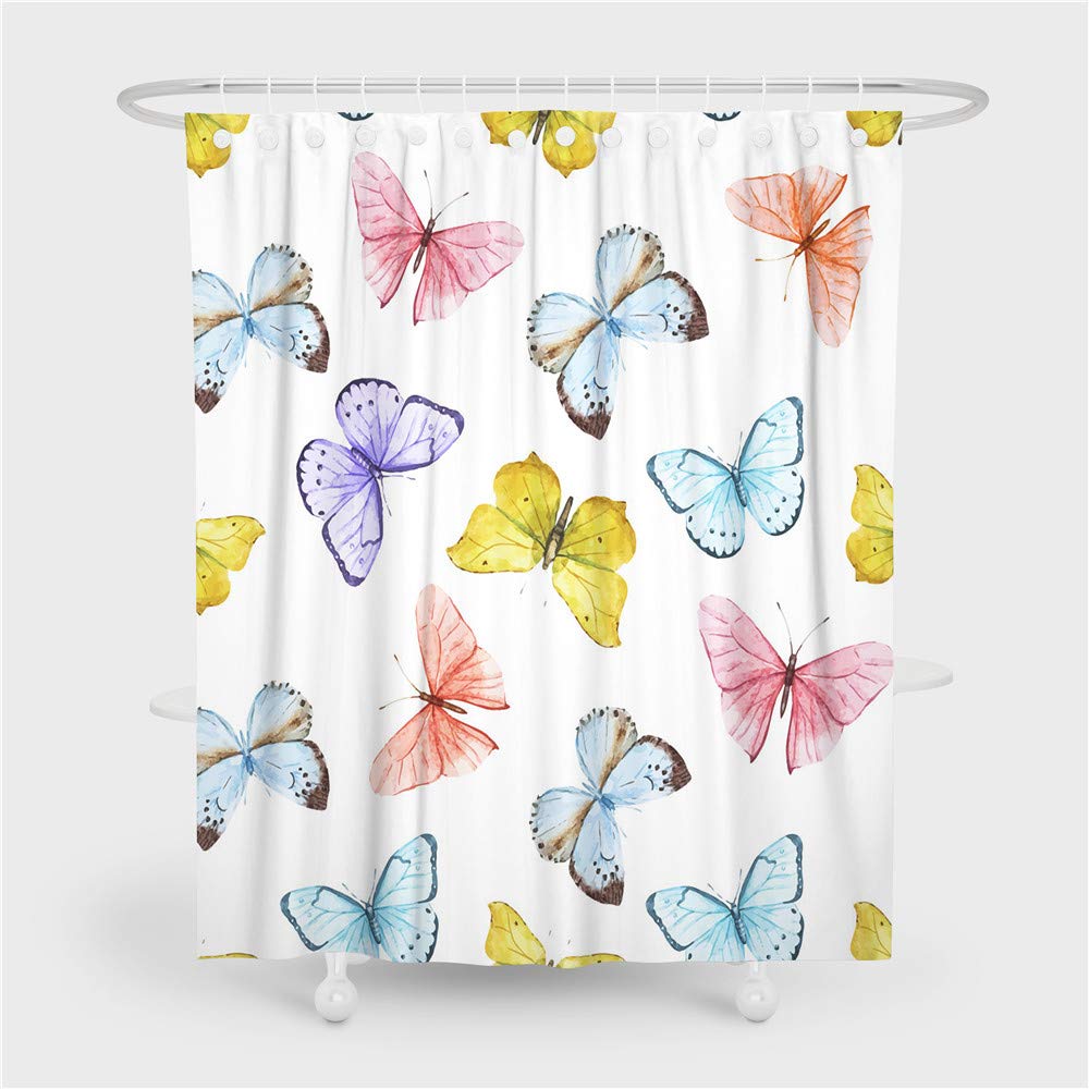Chickwin Shower Curtain with Hooks, Waterproof Moldproof Shower Liner Polyester Dry Quickly for Bathroom Decorative Curtains 3D Creative Butterfly Printing (180x200cm,Butterfly dancing)