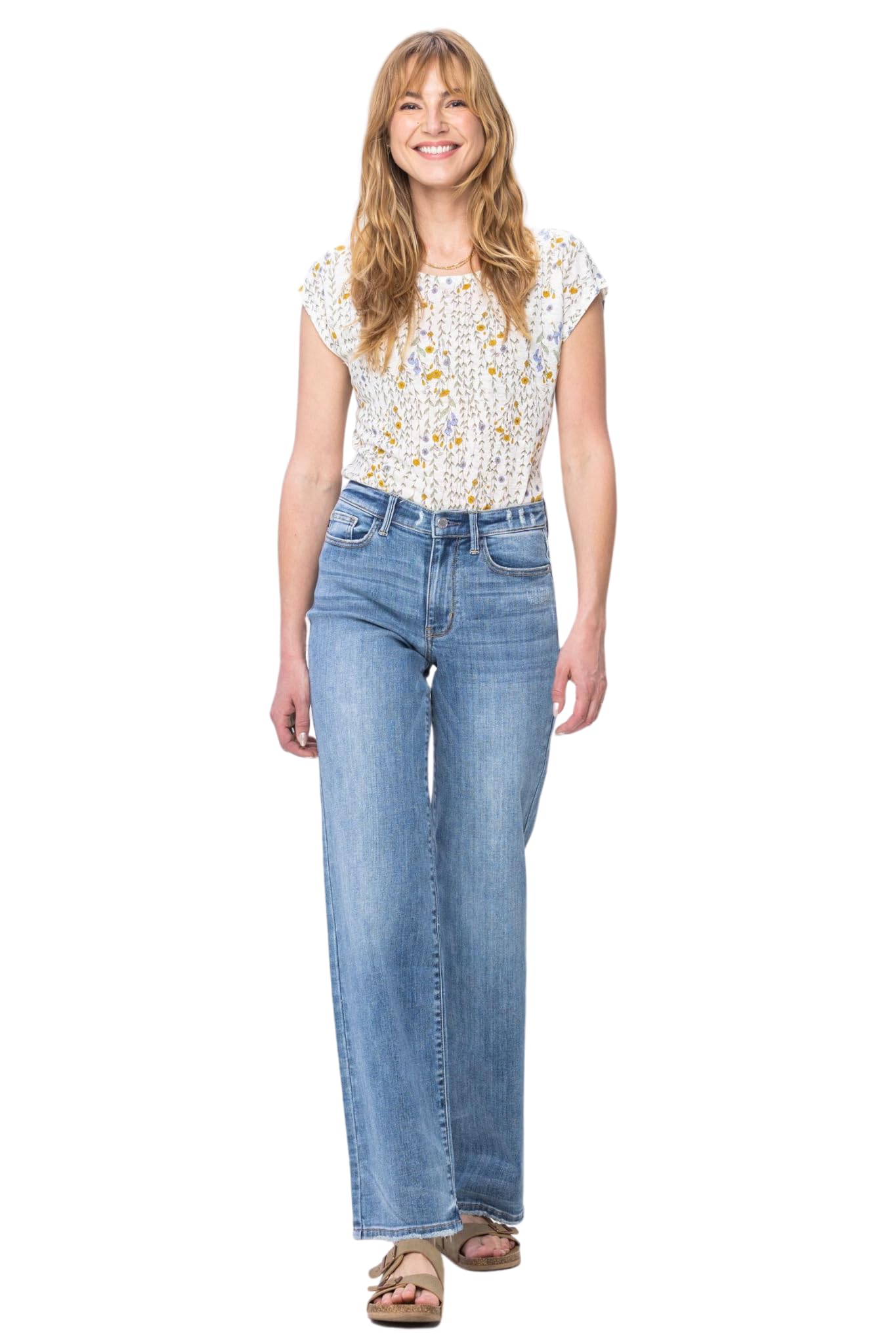 Judy BlueFiercely Bella Boutique' Mid-Rise Vintage Wash Wide Leg Jeans (Style 82514)