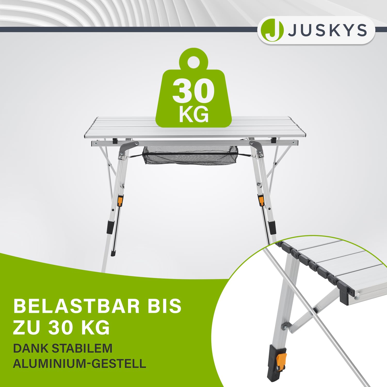 Juskys Camping Table Picco - Aluminium Table 120 x 70 cm Lightweight, Foldable, Height Adjustable - Camping, Garden - Outdoor Folding Table - Garden Table Silver