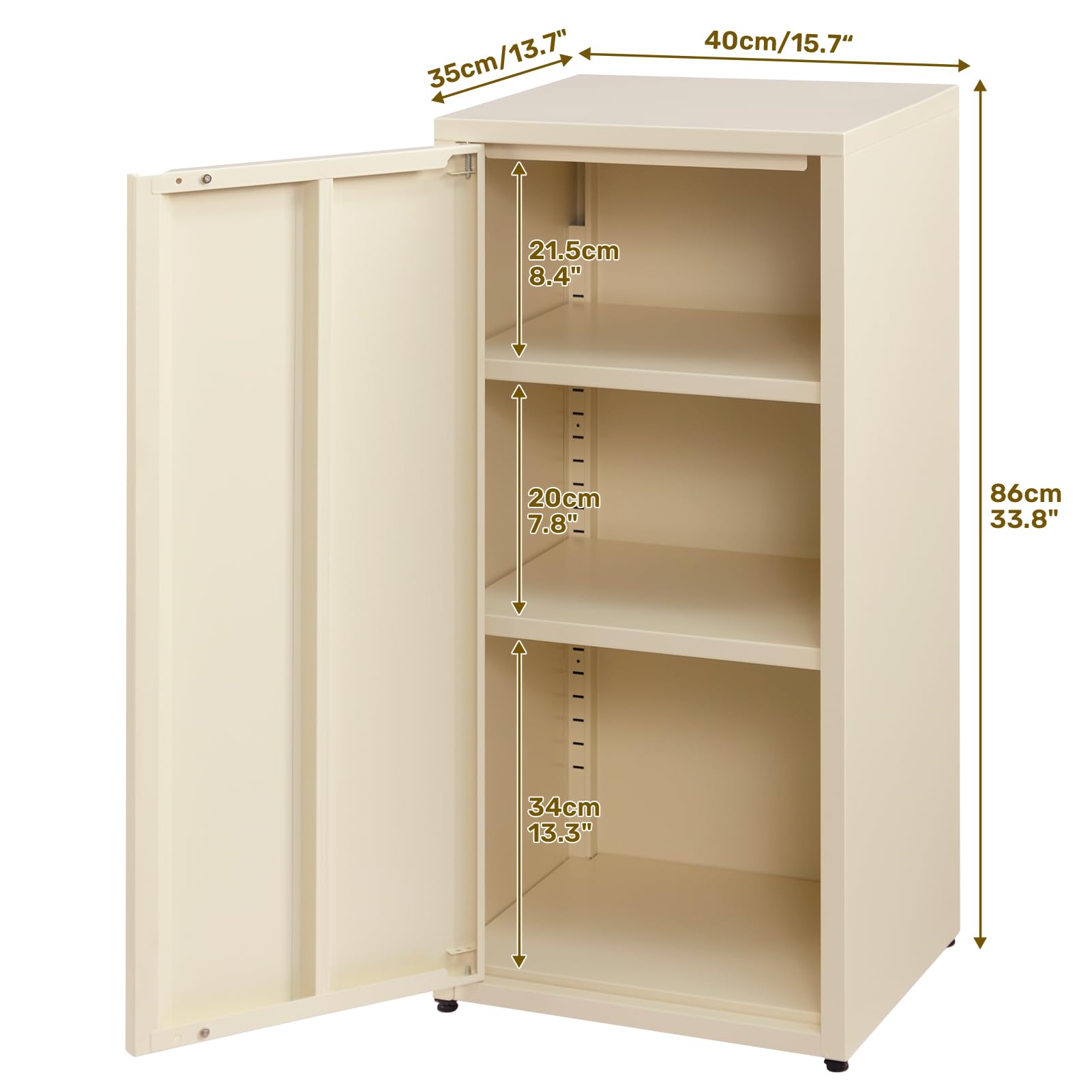 HollyHOME Metallschrank Magnetverschluss Aktenschrank Metall mit Einer Tür,Vitrine Büro-Aufbewahrungsschrank,2 verstellbare Regale,Aktenschränke für den kleinen Kleiderschrank zu Hause,Creme