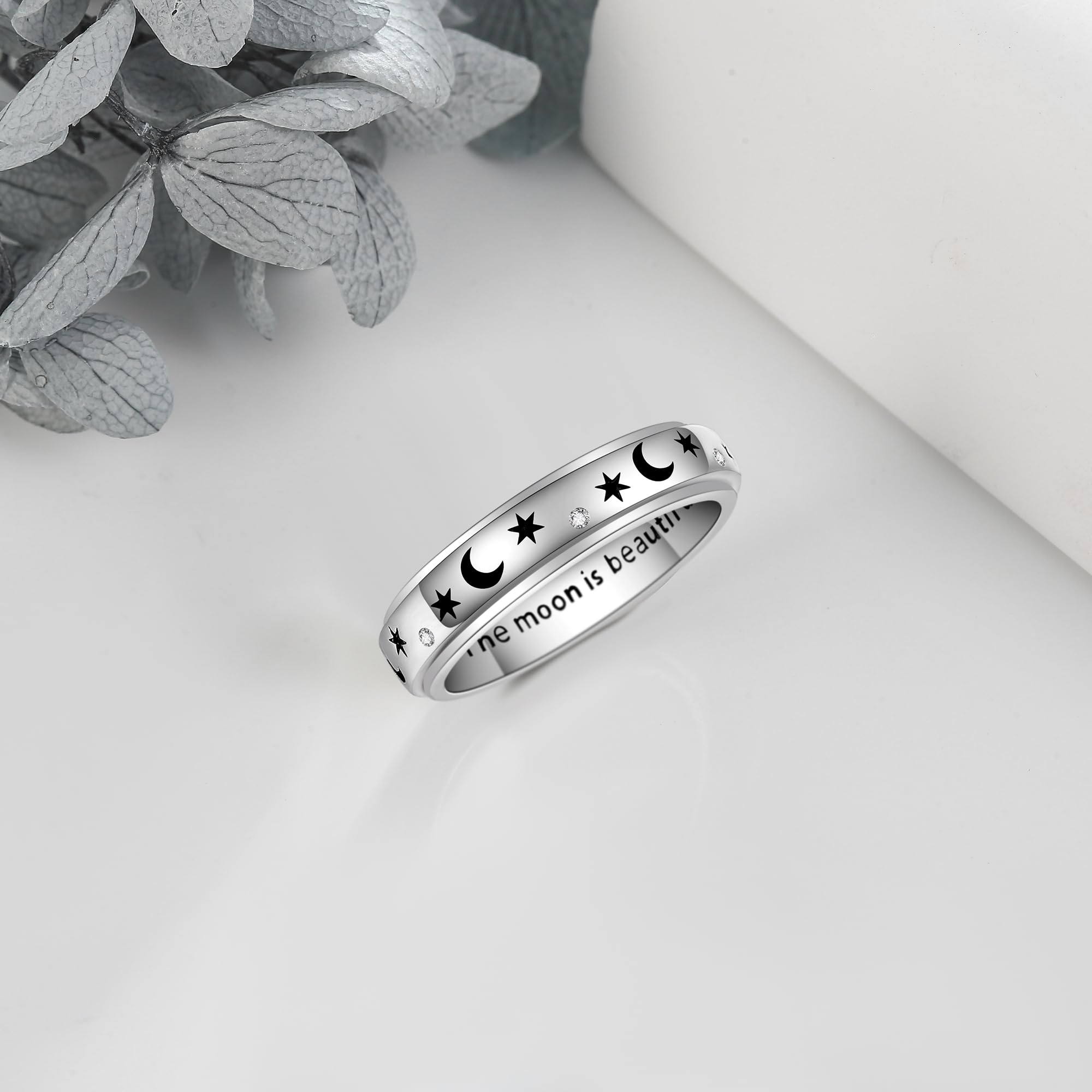 Fidget Spinner Ringe 925 Sterling Silber Fidget Angst Ring Mond Stern/Claddagh Keltischer Knoten Ringe Irischer Schmuck Geschenke für Damen Frauen Mädchen Männer