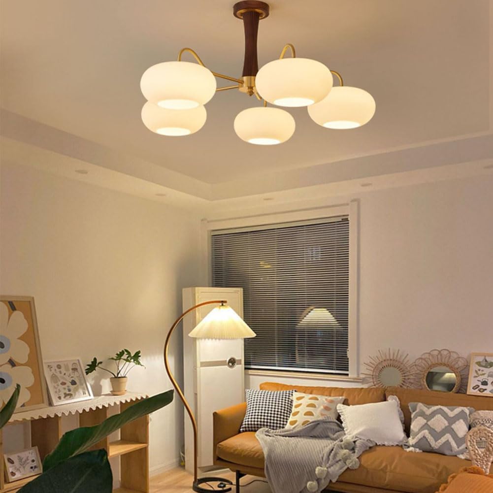 Całkowicie miedziany kremowy styl orzech żyrandol nordycki retro lampa persymona, nowoczesny rustykalny wystrój domu, antyczny mosiężny wisiorek oprawa oświetleniowa, A, 5 głowic