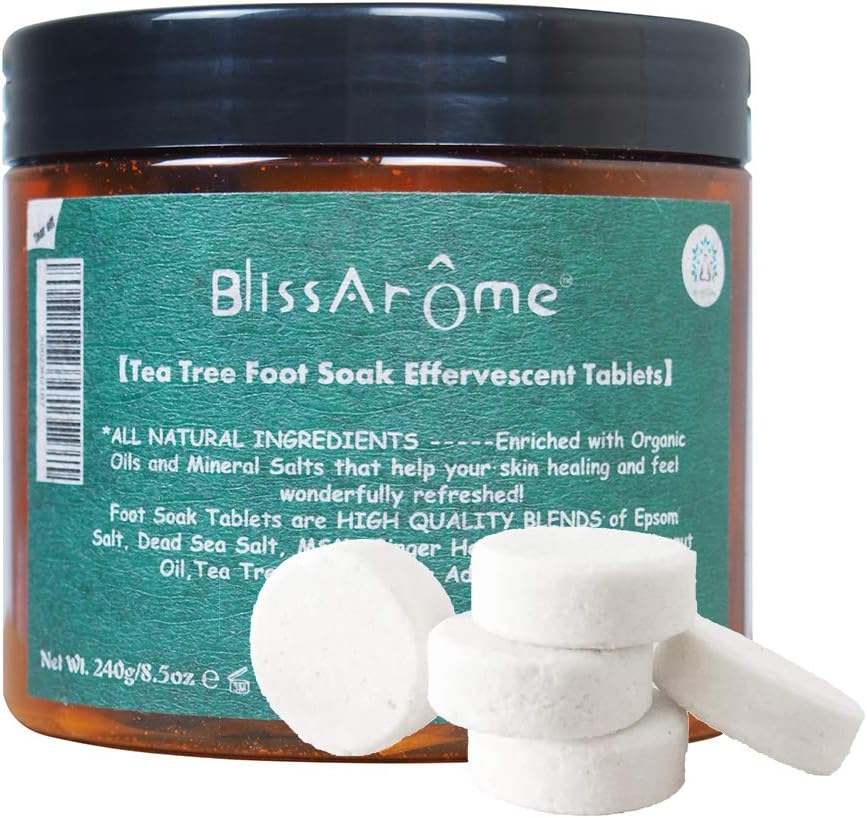 Tea Tree Oil Foot Soak Bombs Tablets for Athletes Foot Soaking with Tea tree oil and more, Foot Spa Bath Pedicure Tools and Toenail fungus, Soothes Dry Calloused Heels - 8.5oz๏ผ30 Tablets