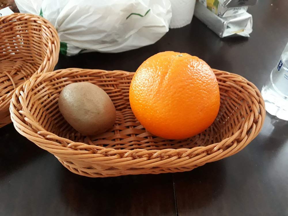 Cesta de pan de mimbre, cesta de almacenamiento tejida de mesa, comida frutas y verduras, cesta de servir para restaurante (11 x 7.5 x 3.9 lnch) (2 piezas)