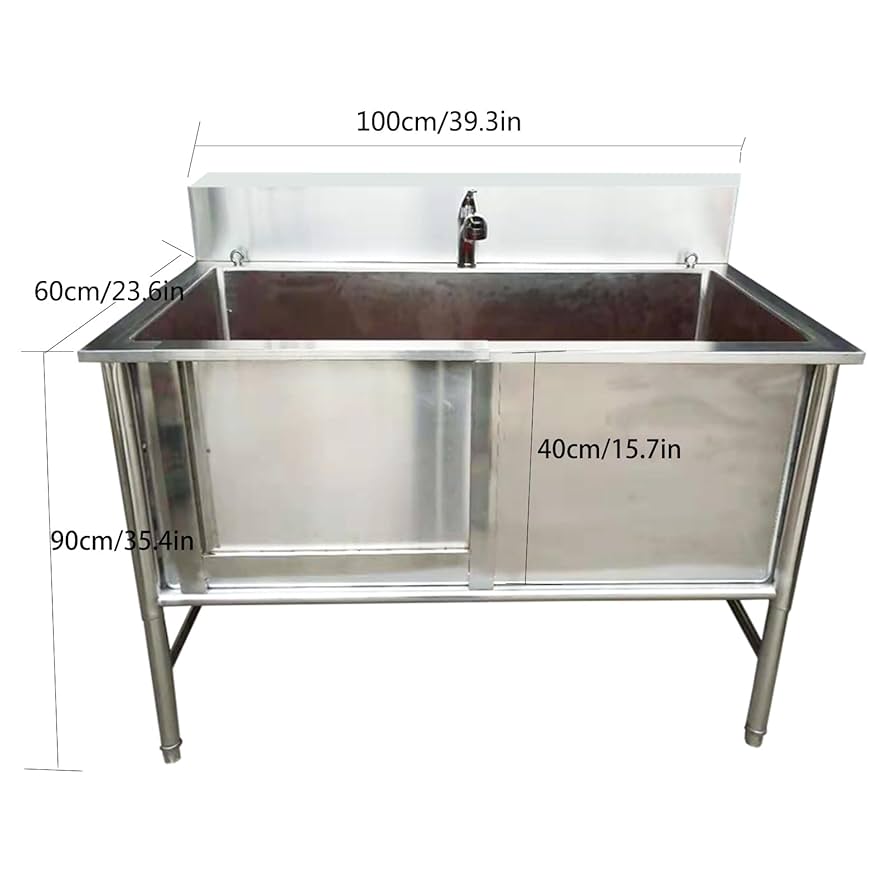 Vasca Toelettatura Cani In Acciaio Inox - Con Rubinetto, Anello Di Sicurezza, Misure 39-135 Pollici