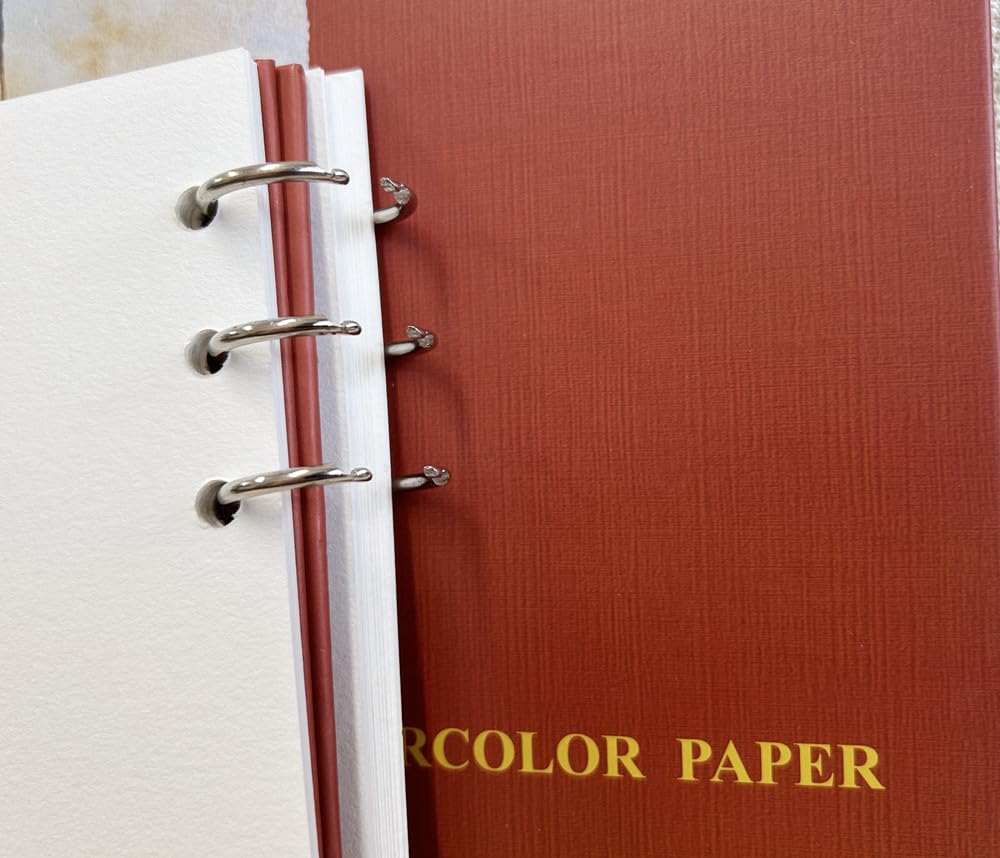 MAIMOUFIN Journal Aquarelle, Papier Aquarelle 100 % Coton, 19,3 X 19,3 Cm, 20 Feuilles (63,5 Kg/300 G/m²), Presse à Chaud, Couverture Rigide, Carnet De Croquis Aquarelle à Feuilles Mobiles Pour