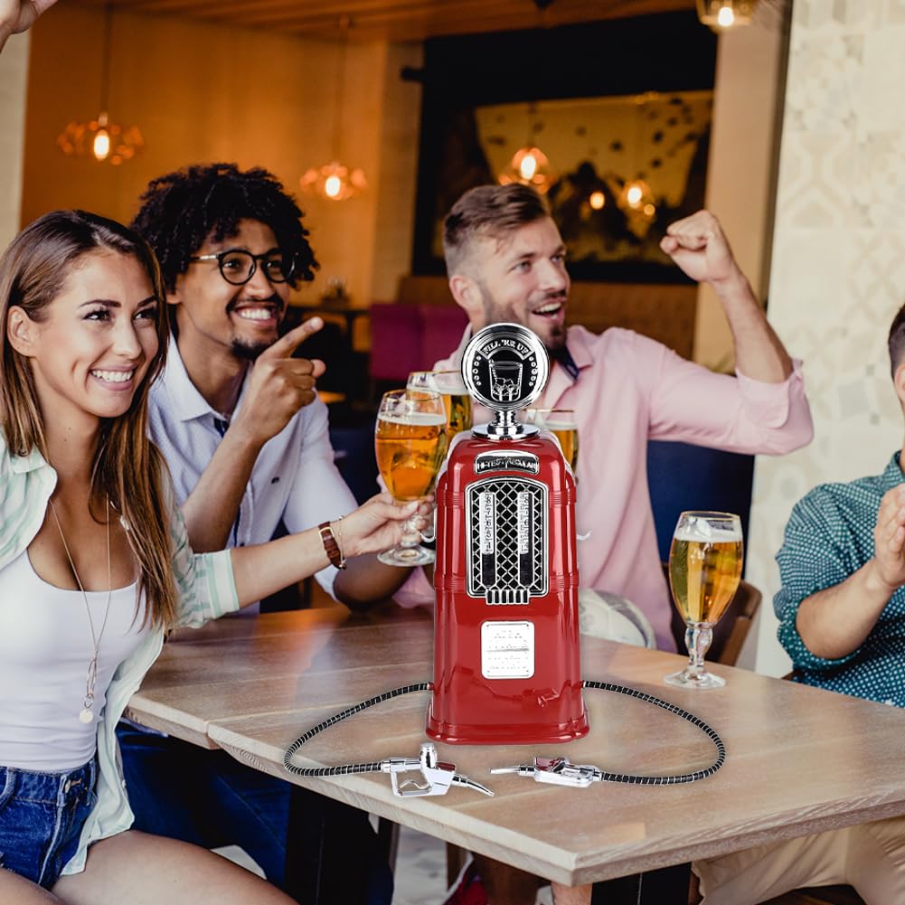 Bierzapfanlage, 1000cc Tragbarer Bierspender Tischuhr Zapfsäule Doppelpistolen Wein Getränkepumpe Bar Zubehör Flüssigkeitspumpe Bier Dispenser Flüssiges Getränkespender KTV Restaurants Clubs Hotel Rot