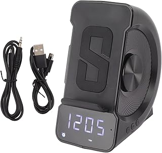 MSUIINT Bluetooth Speaker Alarm Clock with Fm Radio, Wireless Charging Station for iPhone/Samsung, USB Charger Port, Dimmable Display, Sleep Timer, Digital Alarm Clock for Bedroom, Bedside(Black)