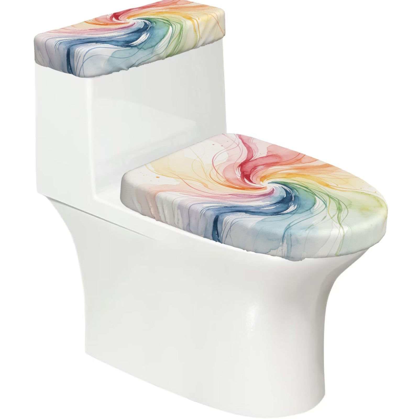 Cntdbu Black Color Lines Flow Elastic Toilet Cover Set Of 2-Stretchy Lid And Tank Covers For Bathroom, Soft Washable U Shape Toilet Decor