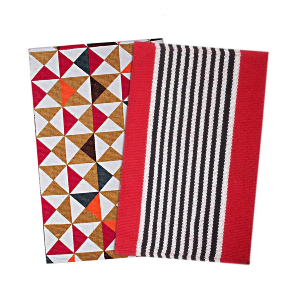 SARAL HOME EASY LIVING Cotton Printed Rectangular Rug | Durable & Washable Multipurpose Rugs Set For Home/Kitchen/Living Area/Lobby, Set of 2 (Red, 45x70 & 50x80 Cms)