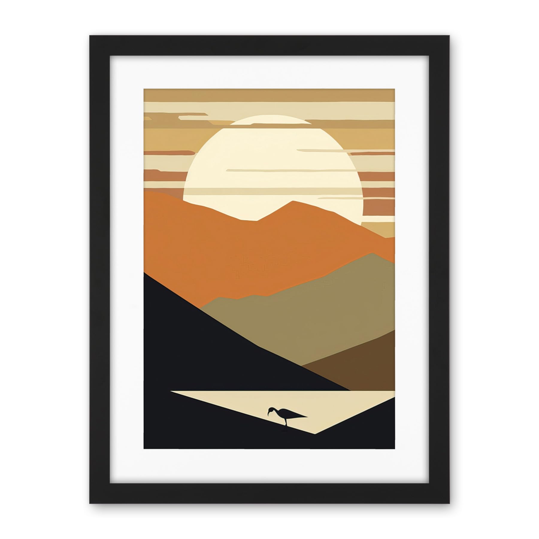 Artery8 Lakeside Mountain Sunset Boho Minimalism Landscape Artwork Framed Wall Art Print 18X24 Inch