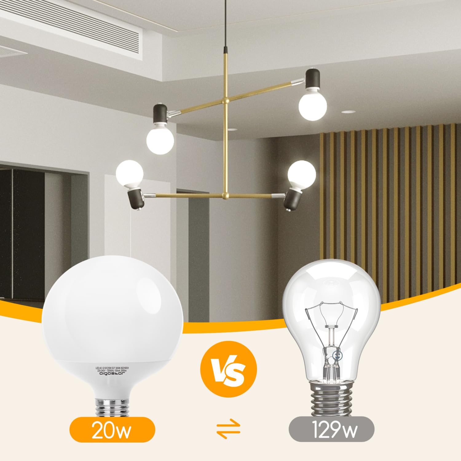 Aigostar Lampadina LED E27 G120 20W (Equivalente a 129W), Blanc Chaud 3000K, 2060 Lumen, CRI＞80, Angolo del Fascio di 180 Gradi, Non Dimmerabili, Pacco da 3