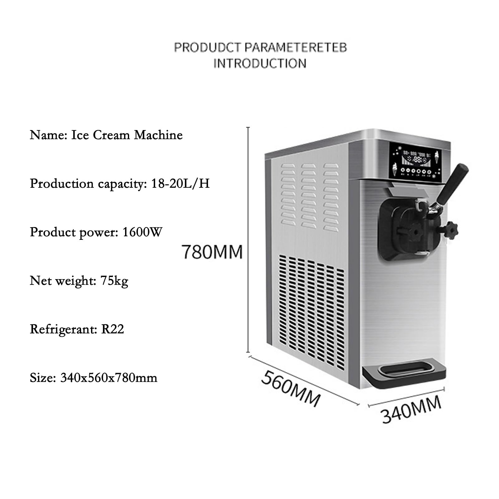 DCYEQRQ Ice Cream Maker Commercial Desktop Ice Cream Machine Cone Fully Automatic Single Head Soft Ice Cream Machine Table Top Ice Cream Machine,Fun Kitchen Appliance (B)