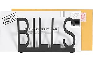 MyGift Black Metal Desktop Mail Sorter Organizer with BILLS in Block Cut Out Letter Design