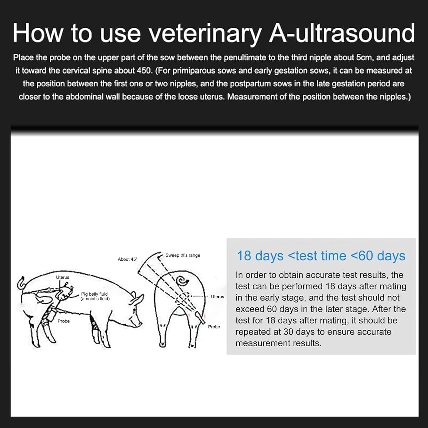 Tester Portatile Per La Gravidanza Dei Suini, Rilevatore Veterinario Di Gravidanza, Con Sonda a Ultrasuoni Impermeabile a 360° E Segnale Acustico Di Avviso, Apparecchio Diagnostico Veterinario Portati