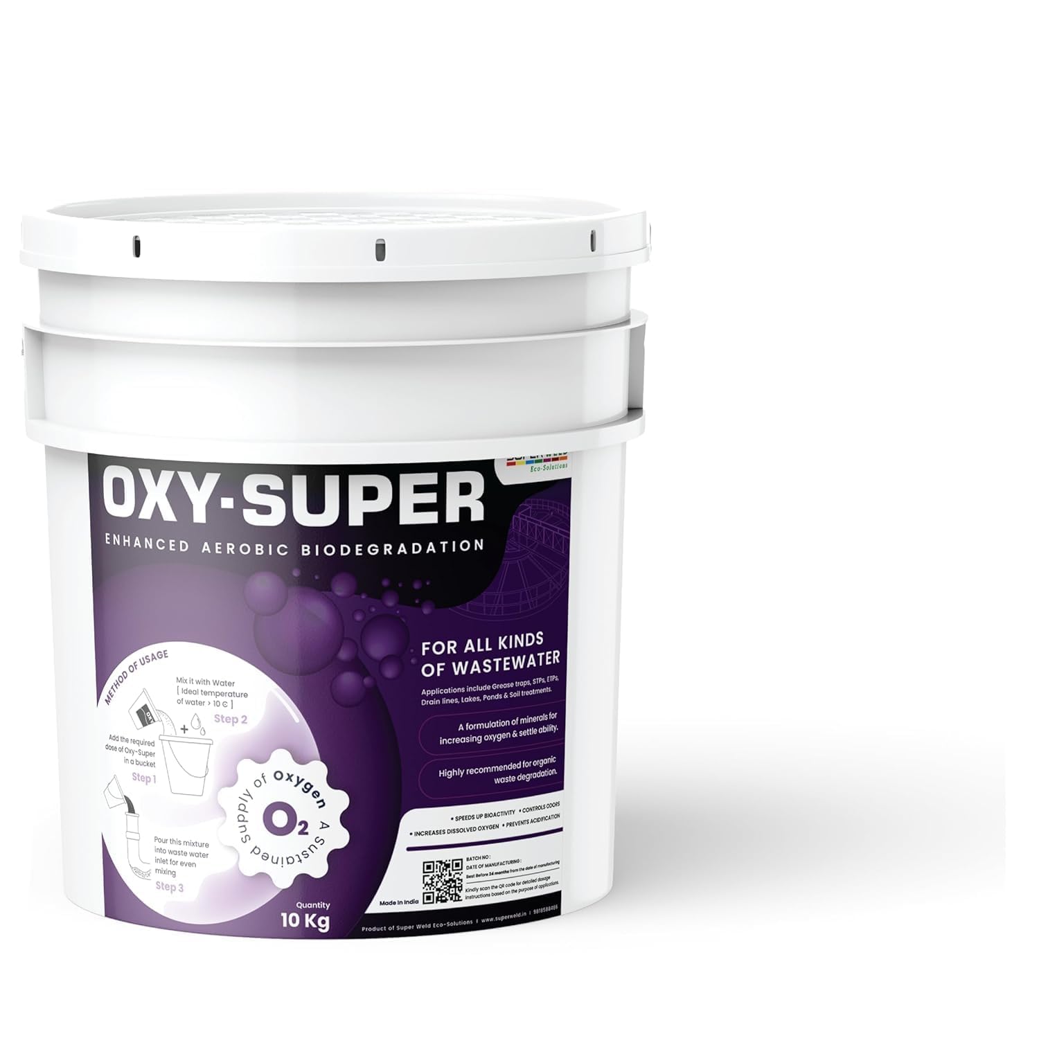 Superweld Eco-Solutions OXY Super Increases Dissolved Oxygen | Speed Up Bioactivity | Wastewater Treatment |STP/ETP| Removes Odors | Improve Settleability | D.O. Booster (Pack of 1, 10kg)