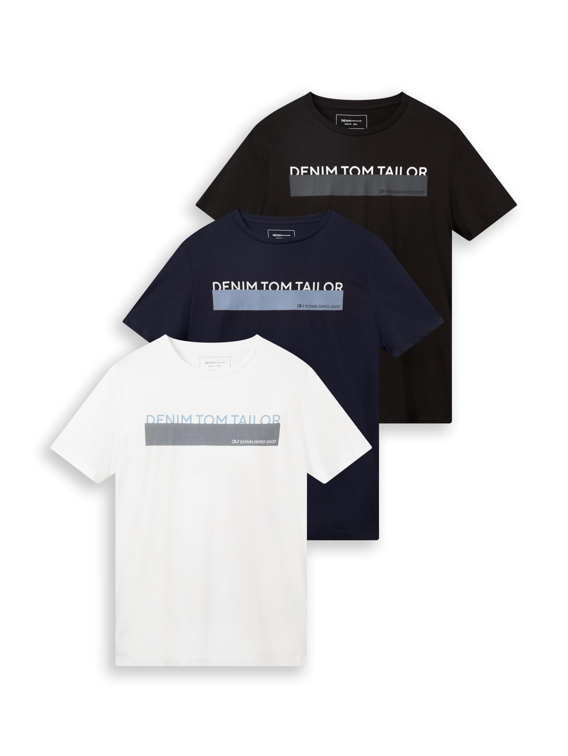 TOM TAILOR Denim Men's Triplepack T-Shirt with Print 1034860, 29999 - Black, XL