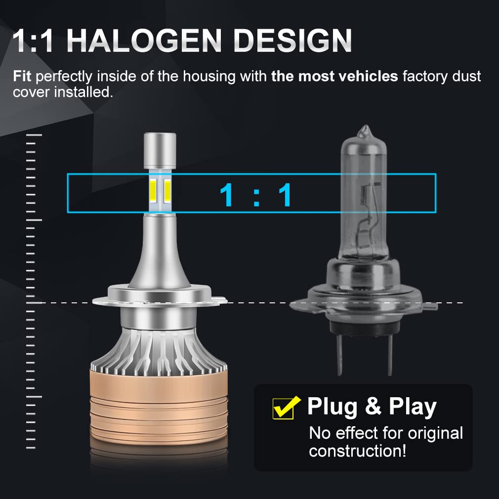 Lampadine per Fari A LED, 100W LED Canbus 4 Lati Lampadine per Fari Ad Alta Potenza, 6000K Bianco Freddo, Kit di Lampadine per Fari di Ricambio Plug-And-Play, Confezione da 2,H4