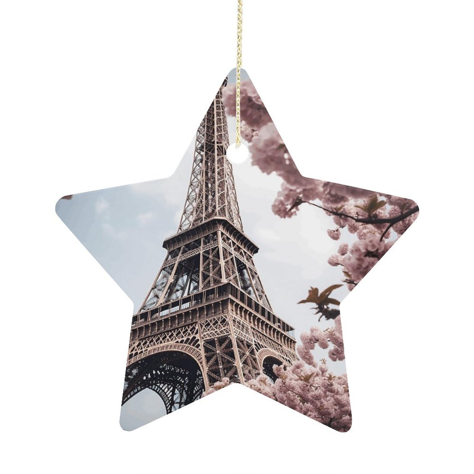 Fodpand Women's Style Eiffel Tower Blossoms Ornament With String, Keepsake Hanging Decorations,Ceramic Ornaments For Men Indoor Home Holiday Party Gifts