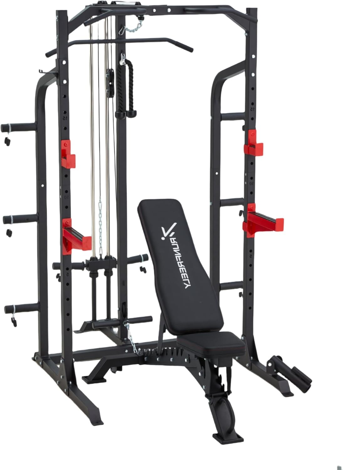 Power Rack for Home Gym, Smith-Machine with Cable Crossover for Full-Body Workout, All-in-one Trainer Equipment for Strength Training, Squat, Bench Press and Pull Up Bar