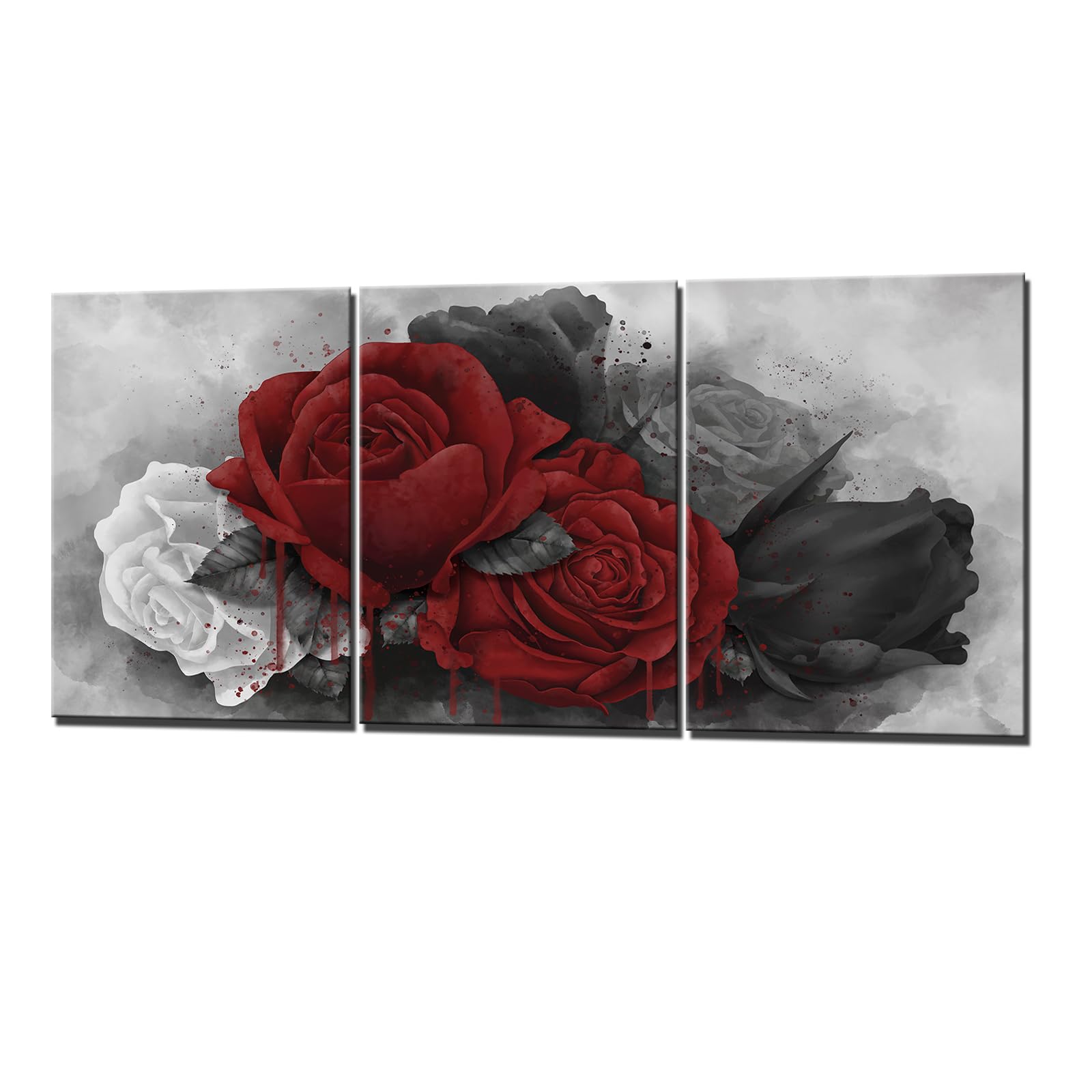 Nachic Wall Black and White Red Rose Wall Art Canvas Abstract Flower Picture Painting for Bedroom Bathroom Decor Framed Ready to Hang