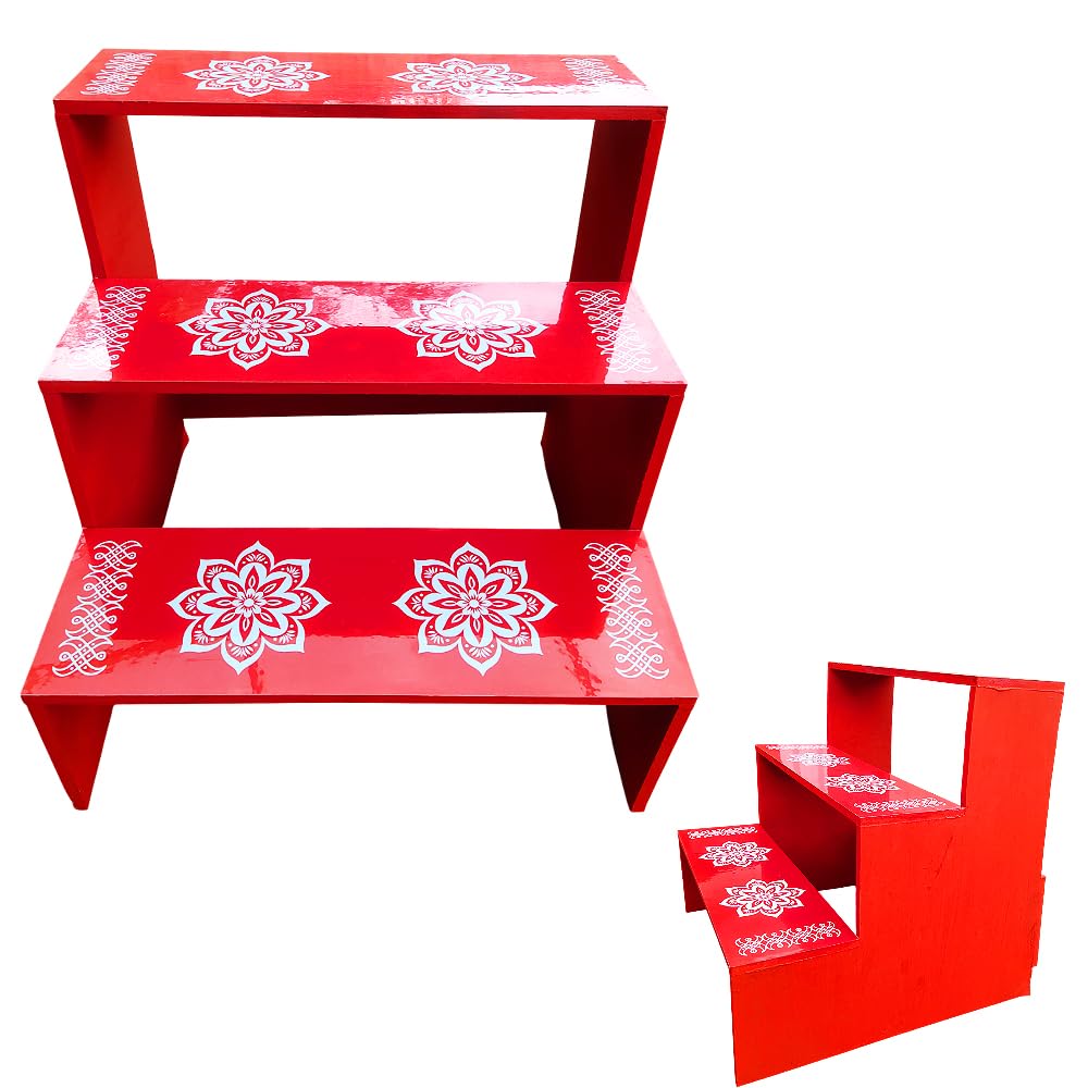 Big 3 Steps Diya Stand Steps for Pooja Room and Festival, Traditional Vilakku Madam | Entrance Diya | Thick MDF Wood (Large, Fixed)-image-31